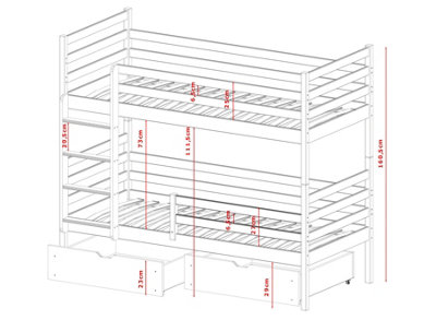 Nemo Contemporary Solid Pine Bunk Bed with 2 Storage Drawers in White (L)1980mm (H)1610mm (W)980mm