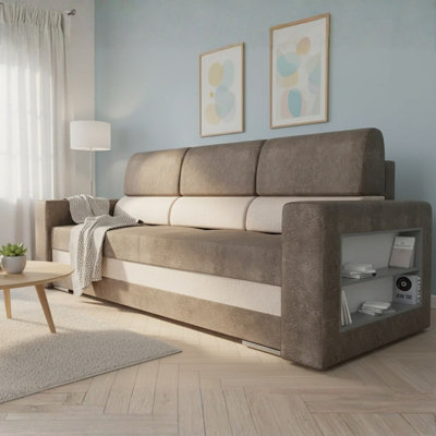 NEMO Sofa with Sleeping Function Storage Container and Shelf Beige with ...