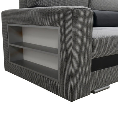 NEMO Sofa with Sleeping Function Storage Container and Shelf Beige with ...