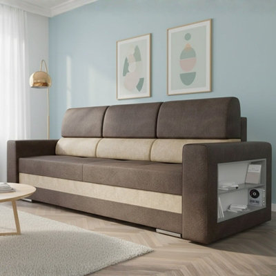 NEMO Sofa with Sleeping Function Storage Container and Shelf Brown with ...