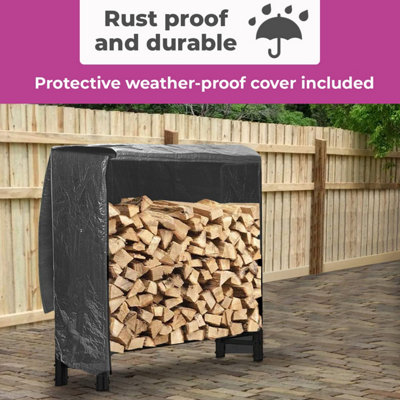 Neo 120cm Outdoor Metal Log Holder Storage Rack with Cover - 6