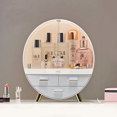 Neo 2 Drawer Round Desktop Cosmetic Makeup Display Storage Box