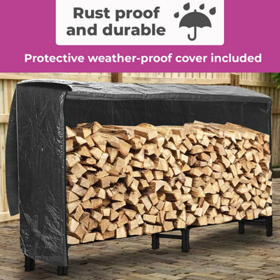 Neo 240cm Outdoor Metal Log Holder Storage Rack with Cover - 6