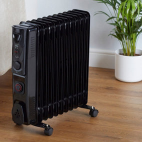 Neo 2500W 11 Fin Electric Oil Filled Radiator With Timer - Black