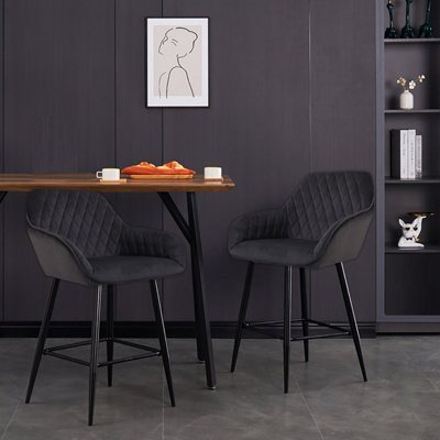 Neo 2x Black Crushed Velvet Metal Leg Breakfast Bar Stools