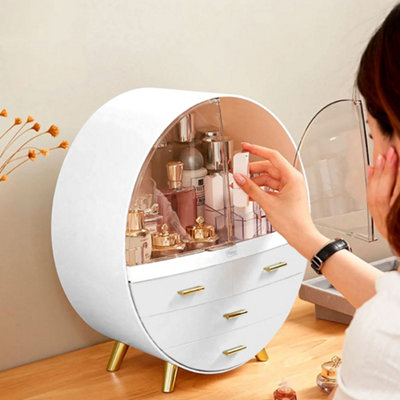 Neo 3 Drawer Round Desktop Cosmetic Makeup Display Storage Box Organiser