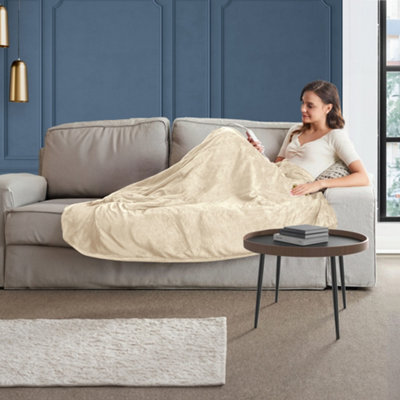 Neo Beige Electric Heated Throw Over Blanket Reversible DIY at B&Q