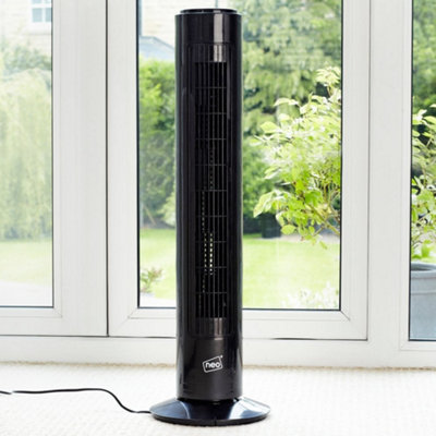 Neo Black 29 inch 3 Speed Oscillating Free Standing Tower Fan | DIY at B&Q