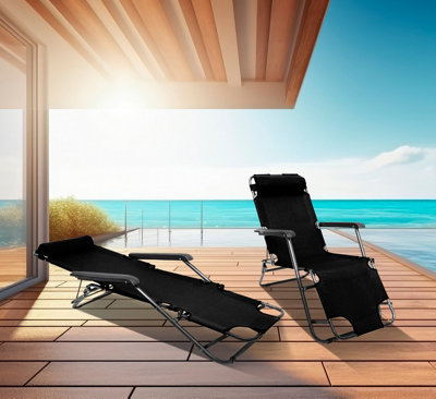 Neo Black 2x Pair In Sun Lounger Outdoor Garden Chairs Zero