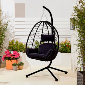 Neo Black Egg Swing Hanging Chair With Cushions