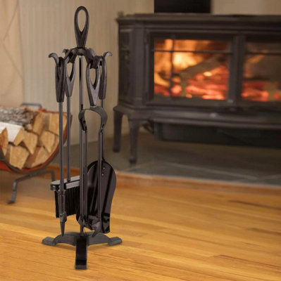 Neo Black Fireplace Fireside Set Fire Tool Accessories Storage Rack ...