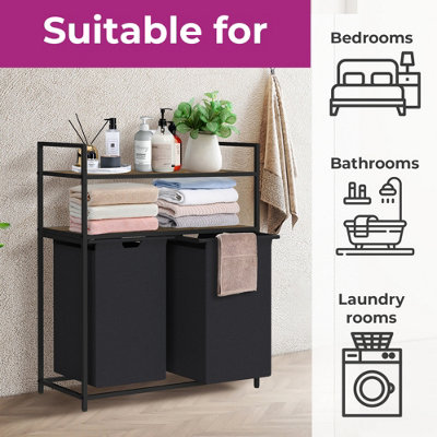 Neo Black Laundry Basket Hamper With 2 Shelves - 3