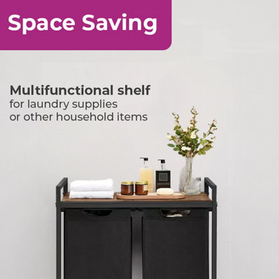 Neo Black Laundry Basket Hamper With 2 Shelves - 4