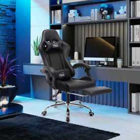 Neo Black Leather Computer Office Gaming Chair with Massage Function & Footrest