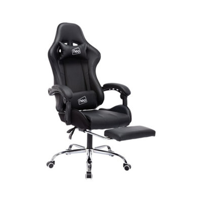 Neo Black Leather Computer Office Gaming Chair with Massage Function Footrest