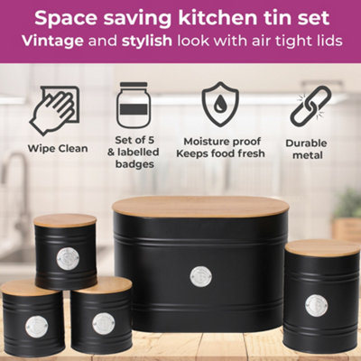 Neo Black Scandinavian 5 Piece Kitchen Canister Set