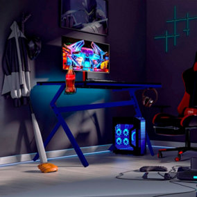Neo Blue Ergonomic Gaming Desk with Headphone Hook