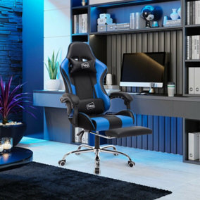 Neo Blue Leather Computer Office Gaming Chair with Massage Function & Footrest