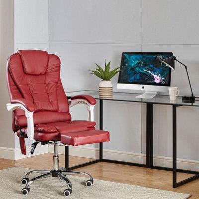 Neo Burgundy Faux Leather Office Computer Recliner Massage Chair With  Footrest | DIY at B&Q