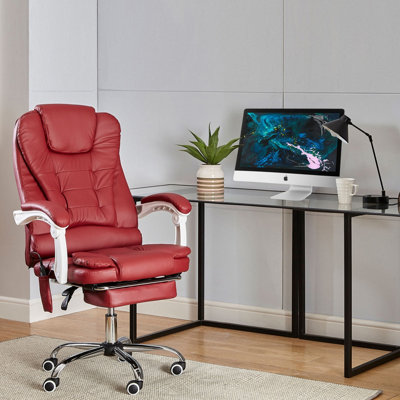 Neo Burgundy Faux Leather Office Computer Recliner Massage Chair 