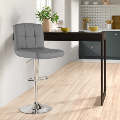 Neo Dark Grey Faux Leather Swivel Bar Stool with Polished Chrome Leg