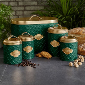 Neo Emerald Green Embossed 5 Piece Kitchen Canister Set
