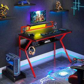 Neo Ergonomic 2 Tier Gaming Desk with Headphone Hook Monitor Stand & Shelf