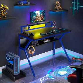 Neo Ergonomic 2 Tier Gaming Desk with Headphone Hook Monitor Stand & Shelf