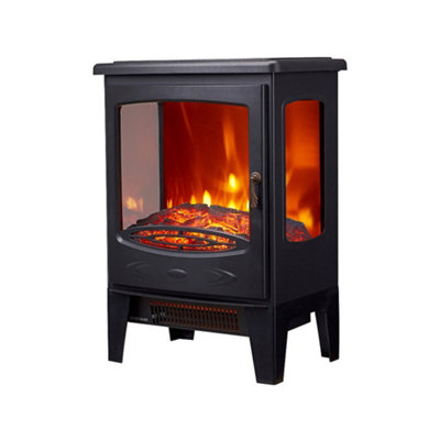 Neo Glass Window Electric Fire With Flame Effect - Black