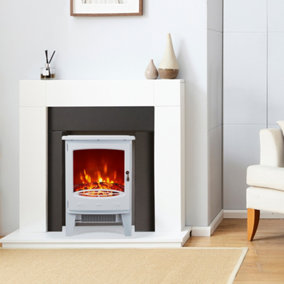 Neo Glass Window Electric Fire With Flame Effect - White