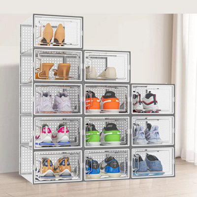 Neo Grey 12 pcs Transparent Large Shoe Storage Boxes