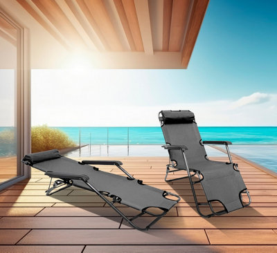 Neo Grey 2x Pair 2 In 1 Sun Lounger Outdoor Garden Chairs Zero Gravity Recliner Reclining Folding Set DIY at B Q