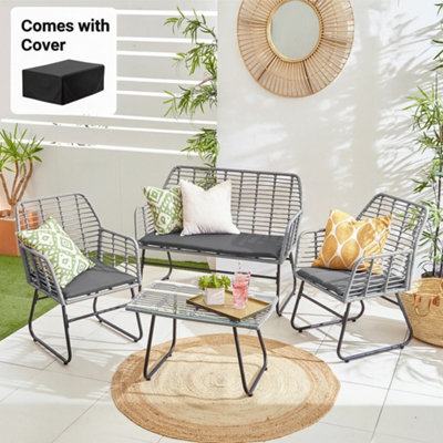 Neo Grey 4 Piece Bamboo Style Table & Chairs Set and Cover