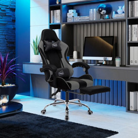Neo Grey Fabric Computer Office Gaming Chair with Massage Function and Footrest