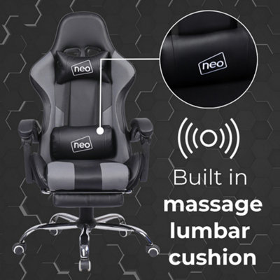 Neo Grey Fabric Computer Office Gaming Chair with Massage Function and Footrest