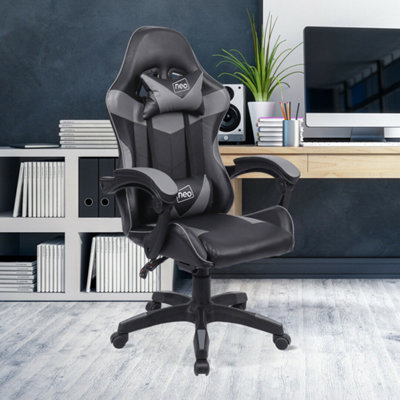 Neo Grey Sport Racing Computer Gaming Office Chair | DIY at B&Q