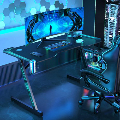 Neo LED RGB Gamer PC Desk with Cup Holder and Cable Management