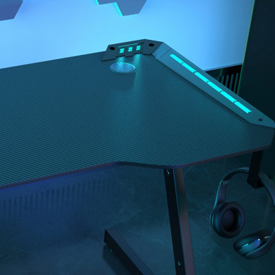 Neo LED RGB Gamer PC Desk with Cup Holder and Cable Management