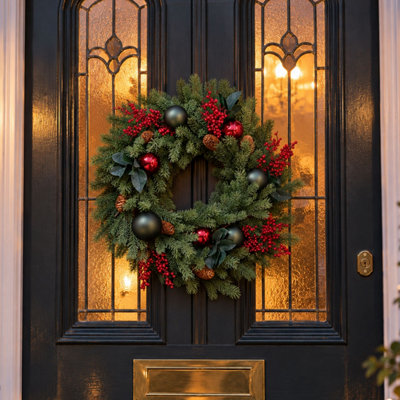 Neo Luxury Artificial Christmas Wreath Red Berries Baubles Pine Cones ...