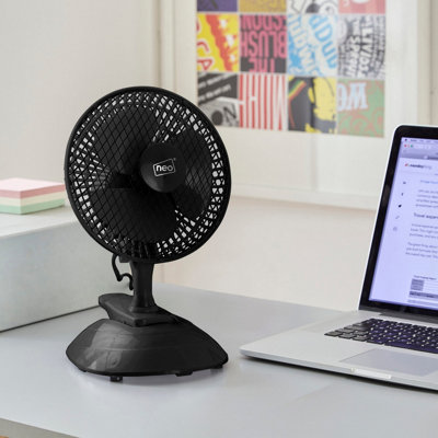 Neo Mini Clip Base Mount Desk Fan - Black | DIY at B&Q