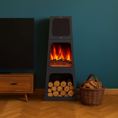 Neo Modern Tall Triangle Pyramid Free Standing Electric Fireplace Stove ...