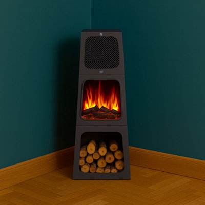 Neo Modern Tall Triangle Pyramid Free Standing Electric Fireplace Stove ...