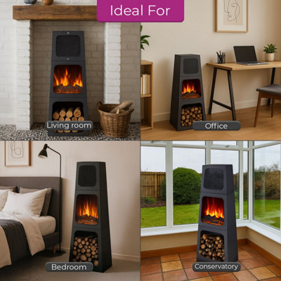 Neo Modern Tall Triangle Pyramid Free Standing Electric Fireplace Stove ...
