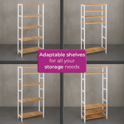Neo Natural / White 5 Tier Bamboo Storage Shelf Shelves Rack