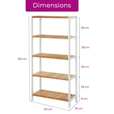 Neo Natural / White 5 Tier Bamboo Storage Shelf Shelves Rack