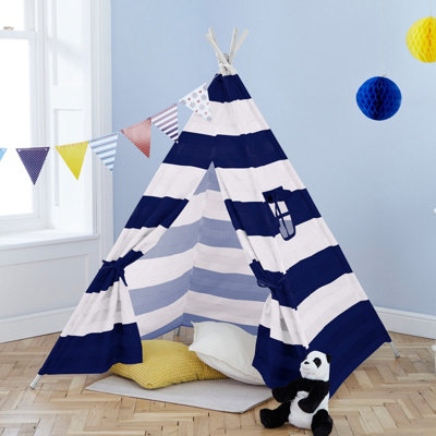 Neo Navy and White Stripe Canvas Kids Tent TeePee