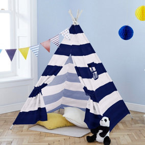 Neo Navy and White Stripe Canvas Kids Tent TeePee