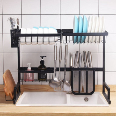 Knife Block Holder Rack with Cutting Board Dryer Cutlery Organizer Utensil  Storage Suspended Kitchen Sink Drainer