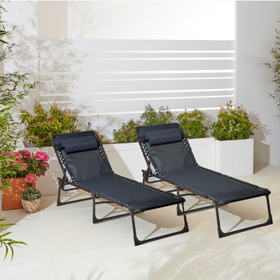 Neo Pair of Black Outdoor Folding Garden Sun Lounger