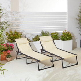 Neo Pair of Cream Outdoor Garden Folding Sun Loungers